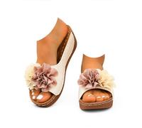 Generico Womens Wedge Sandals Comfortable Slip On Flower Sandals Boho Open Toe Platform Casual Dressy Summer Beach Walking Slides with Arch Support (beige,37)