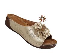 Generico Womens Wedge Sandals Comfortable Slip On Flower Sandals Open Toe Platform Casual Dressy Summer Beach Walking Slides (gold,37)
