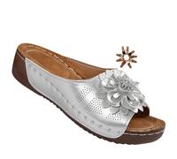 Generico Womens Wedge Sandals Comfortable Slip On Flower Sandals Open Toe Platform Casual Dressy Summer Beach Walking Slides (silver,41)