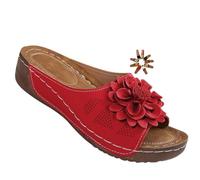 Generico Womens Wedge Sandals Comfortable Slip On Flower Sandals Open Toe Platform Casual Dressy Summer Beach Walking Slides (red,43)