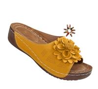 Generico Womens Wedge Sandals Comfortable Slip On Flower Sandals Open Toe Platform Casual Dressy Summer Beach Walking Slides (yellow,38)