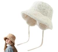Generico Women's Winter Cute Bucket Hats with Ear Flaps & Drawstring,Fuzzy Faux Fur Fisherman Hat,Removable Ear Protection Plush cap (White)