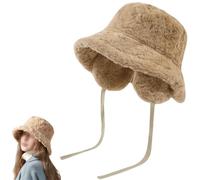 Generico Women's Winter Cute Bucket Hats with Ear Flaps & Drawstring,Fuzzy Faux Fur Fisherman Hat,Removable Ear Protection Plush cap (Khaki)