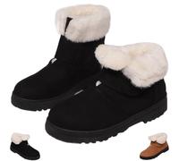 Generico Women's Winter Slip-On Low Heel Non-Slip Snow Boots, Warm Fur Lining Comfortable Suede Booties Outdoor Leisure Shoes (Black,37)