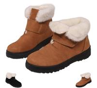 Generico Women's Winter Slip-On Low Heel Non-Slip Snow Boots, Warm Fur Lining Comfortable Suede Booties Outdoor Leisure Shoes (Brown,40)
