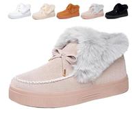 Generico Womens Winter Warm Bow Suede Platform Snow Boots, Fur Lined Ankle Loafers Slip on Fuzzy Lightweight Casual Flat Boots (Grey Mid Top,43)
