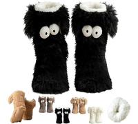 Generico Women's Winter Warm Fuzzy Non-Slip Slipper Sock with Cute Big Eyes, Thick Fleece Home Cozy Socks (Black)