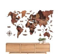 Generico Wood World Map - 3D Wall Art Decor | States Capitals Poster