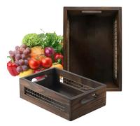 Generico Wooden Baskets 2-Piece Set, Small 27.5x18.5x8cm & Large 30.5x21.5x10cm, Rustic Countertop Boxes, Black Walnut Decorative Crates for Kitchen, Pantry, Bathroom