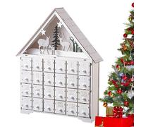 Generico Wooden Christmas House | White Christmas with 24 Drawers and LED Lights - Calendar for Kids and Adults