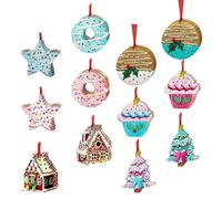 Generico Wooden Christmas Ornaments,24 Pieces Easy To Mount Holiday Decoration,2D Double-Sided Printing Donut Cake Exquisite Christmas Tree Decorations | for Winter Holiday Party Home Window
