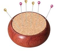 Generico Wooden Cork Needle Påd, Spherical Retro Round Needlê Pad with Woodeñ Base, Craft Tool Insert And Storage Tool for Sewing Quilting Needlework, Holds Pins Needles, 1 Pad