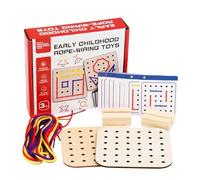 Generico Wooden Lacing Board Threading Toy - 25 Piece Set | Fine Motor Skills Activity with 15 Challenge Cards, Educational String Art Travel Game for Boys And Girls Ages 3+ for Car And Plane