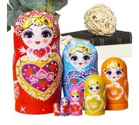 Generico Wooden Nesting Dolls - 7 Pieces Stacking Toy, Decorative Set | Wooden Nesting Dolls - 7 Pieces Stacking Toy, Figurines, Wooden Russian Dolls, Kids Educational Game, Home Shelf D
