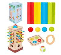 Generico Wooden Tower Sticks Game, Colorful Dice Set, Stackable Block Challenge, Fine Motor Skill Builder, Hand-Eye Coordination Play, Interactive Group Fun, Kids, Preschoolers, 7.32x3.82 inches