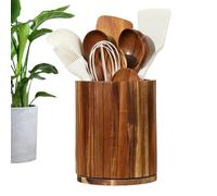Generico Wooden Utensil Holder, 360° Rotating Storage Rack, Wooden Kitchen Organizer for Cooking Utensils, Knives, Spoons, Forks, Silverware, and Countertop Cutlery Organization, 18.5x15cm