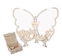 Generico Wooden Wedding Guest Book - Butterfly Photo Frame Guestbook Alternative | Rustic Reception Keepsake Sign Board | Decorative Memory Display for Wedding Bridal Shower Use