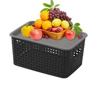 Generico Woven Basket with Lid, Stackable Storage Bin, 9.84x7.09x4.09in Portable Closet Organizer, Home Container for Kitchen, Playroom, Apartment Use, Space Saving Design, Indoor