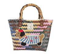 Generico Woven Beach Bag, Dachshund Straw Handbag Tote for Shopping Work Travel Outdoor Picnics Wedding Dates and Daily Use, Stylish Woven Basket Purse for Women and Girls 22x21x12cm