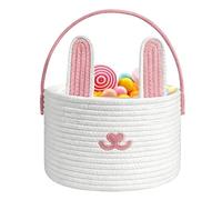 Generico Woven Bunny Egg Hunt Basket with Handle, Easter Bunny Baskets with Handle | Gift Tote Bags Mini Egg Hunt for Boys Girls Candy Toys Snacks Party Holiday