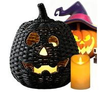Generico Woven Pumpkin Halloween Basket, LED Candle Candy Storage Container | Handcrafted Candy Basket For Farmhouse Living Room Desk Mantel Dining Table Entryway Porch Holiday Party