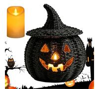 Generico Woven Pumpkin Halloween Basket, LED Candle Candy Storage Container | Handcrafted Candy Basket For Farmhouse Living Room Desk Mantel Dining Table Entryway Porch Holiday Party