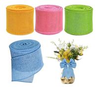 Generico Wrapping Burlap Ribbon - Easter Spring Wired Riibbon | 4 Rolls Holiday Wired Edge, Wiired Edge Ribbons Colorful Decorative Ribbons for Packages, Vases, Baskets
