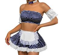 Generico X Massaggi Intimi Lingerie sexy per le donne Cosplay Lingerie Set Contrasto Pizzo Costume Set Portiere (Navy, XXL)