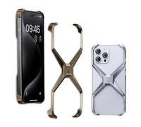 Generico X Shape Anti Fall Bare Phone Case, Hollow Metal Cooling Frame Compatible, for Phone 16/15/14/13/12 Pro Max (Gold,16)