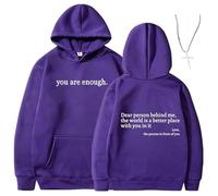 Generico You Are Enough Dear Person Behind Me Hoodie - Inspirational Graphic Pullover, Mental Health Inspirational Shirts Pullover Tops (Dark Purple,S)