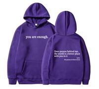 Generico You Are Enough Hoodie, Dear Person Behind Me Hoodie Sweatshirt with Pocket Unisex (Purple,L)