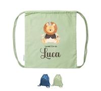 Generico Zainetto di Zaino A Sacca In Cotone Organico cm37x41 Personalizzato con Nome e Leone Sacchetto Porta Corredino Bebè Neonato Idea Regalo Natale Compleanno Nuova Nascita Bimbo Bimba in Arrivo