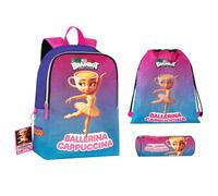 Generico Zaino Brainrot Ballerina Cappuccina Tempo libero Prestige & Deluxe con card portachiavi esclusiva + Sacca + Astuccio tombolino + set scrittura penne + portachiave Brainrot + card