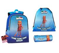 Generico Zaino Brainrot Tung Tung Tung Sahu Tempo libero Prestige & Deluxe con card portachiavi esclusiva + Sacca + Astuccio tombolino + set scrittura penne + portachiave Brainrot + card