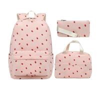 Generico Zaino Da Donna Alla Fragola, Design Con Texture In Velluto A Coste, 1 Set, Zaino Scolastico, Graziosa Borsa Per Libri, Spazio Multi-scomparto, Per Viaggi Universitari, Escursioni, Campeggio