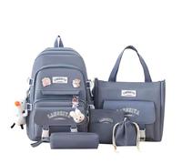 Generico Zaino Donna Casual Leggero Set 5 Pezzi Scuola | Zainetto con design elegante e spallacci larghi, pratico completo con accessori, perfetto scuola, università, viaggio e
