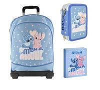 Generico Zaino Estensibile, Astuccio 3 zip, Trolley, Zainetto Asilo, Diario realizzato per STITCH (TROLLEY + Diario + Astuccio 3 zip AZZURRO)