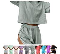 Generico Zalora 2 Piece Short Split,Zalora Pajamas,Zaloraessentials Pajamas,2 Piece Shorts Split Loungewear,Pajama Sets for Women (Dark Green,M)