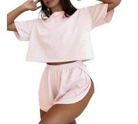 Generico Zaloraessentials Pajamas, Zalora 2 Piece Short Split, 2 Piece Shorts Split Loungewear, Summer Pajama Sets for Women (Pink,S)