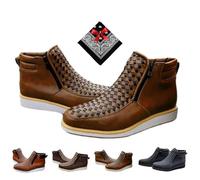 Generico Zenfaze Handcrafted Western Cowboy Boots, Men's Square Toe Leather Double Zipper Hand-woven Cowboy Boot (40,Khaki)