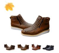 Generico Zenfaze Handcrafted Western Cowboy Boots, Men's Square Toe Leather Double Zipper Hand-woven Cowboy Petatillo Boot with Double Side Zipper (Khaki,40)