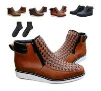 Generico Zenfaze Handcrafted Western Cowboy Boots, Men's Square Toe Leather Hand-wove Work Cowboy Boot with Side Zipper (Brown,44)