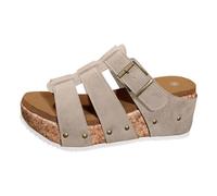 Generico Zeppe Donna Estive Comodi Sandali Plateau Sandali da Donna con Plateau in Sughero,Cinturini Regolabili con Fibbia,Punta,Estivi Casual Chiusi Dietro in (Khaki,36)