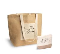 Generico ''Zia, il fiore più bello di tutti'' Set Combo Borsa e Pochette in Juta laminata personalizzata con nome zia zie e nipoti compleanno famiglia addio al celibato Da mare estate da viaggio