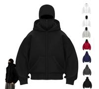 Generico Zip Up Hoodie Hoodie with Face Mask Built in Balaclava,Ski Mask Balaclava Hoodies for Men (Black,M)