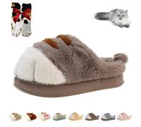Generico Zovas Wear Cat Paw Slippers, Cat Paw Slippers for Women, 3D Cat Paw Cartoon Slipper for Women, Cute Thickened Anti-Slip Fuzzy Cat Paw Shoe for Indoor Outdoor (44-45,Brown-B)