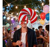 Generico Zuckerstangenmütze Weihnachten - Lustiger Zuckerstangenhut mit Gesichtsabdeckung | Festliche Wintermütze für Erwachsene & Kinder | Kostümaccessoire für Weihnachtsfeiern & Partys