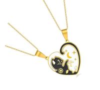 Générique 1 paio di collane con ciondolo per coppia, possono essere indossate insieme o da sole con ciondolo in metallo bianco e gatto per coppie eleganti