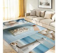 Générique 120 x 180 cm Tappeto ingresso interno, multicolore antiscivolo tappeto lavabile, a pile corto tappeto soggiorno Patchwork mare stella marina faro conchiglie per sotto-cucina, camera da letto