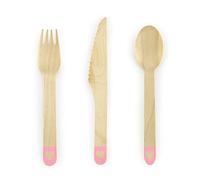 Generique - 18 Posate in Legno con Cuori Rosa